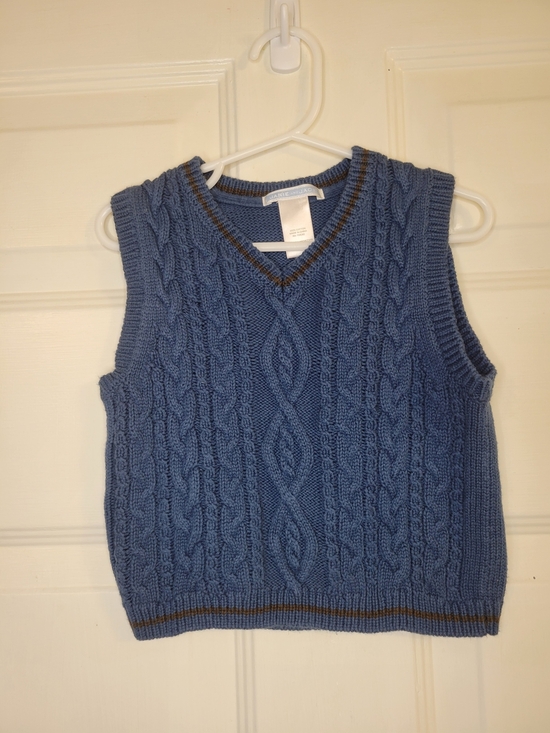 Janie and Jack Other - Janie and Jack Blue Cable Knit V-Neck Vest with Brown Trim